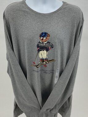 POLO BY RALPH LAUREN Ski Teddy Gray Long-Sleve Cotton Oversized TShirt